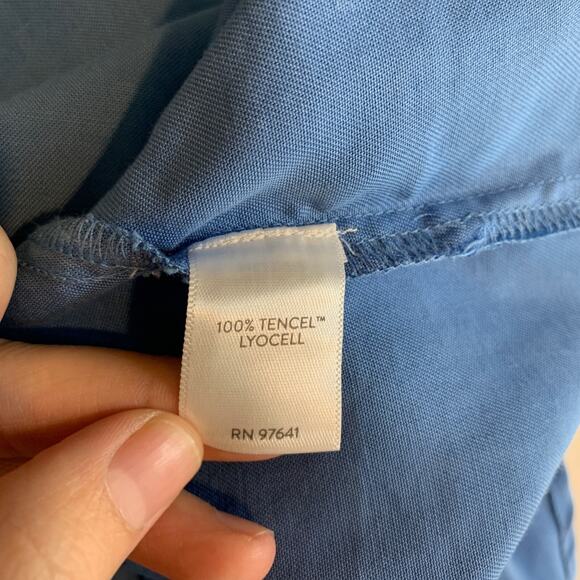 J Jill Shirt Women L Large Copen Blue Tab Sleeve Button Up Pockets Long Sleeve - Picture 11 of 14